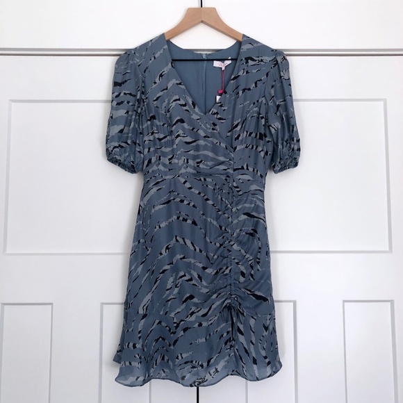 NWT Parker Soliana Silk Blend Mini Dress in Arctic Tiger Blue - Size 0 - Picture 6 of 15